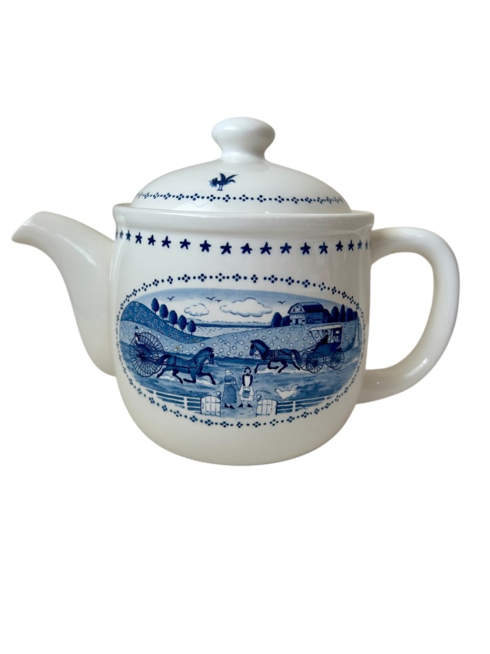 Nikko Americana Teapot and Lid Set - by Charles Wysocki - Japan - Blue White